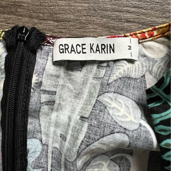 Grace Karin Frida Kahlo Black Multicolor Jungle Cap Sleeve Dress Women's size M - Picture 3 of 8